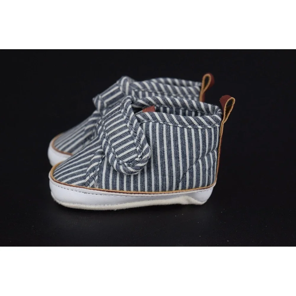 Baby B'gosh Crib Shoes Kids NB Blue White Excellent Striped Hook Loop OK02304